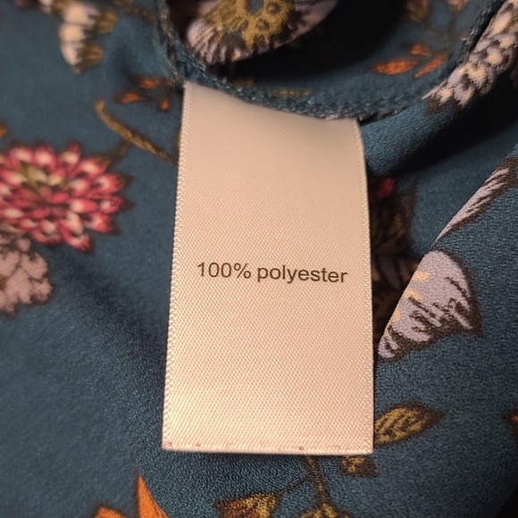 Maurices Floral Tunic Women Small Teal Blue 3/4 Roll Tab Sleeve Zip Neck Blouse - Picture 4 of 8